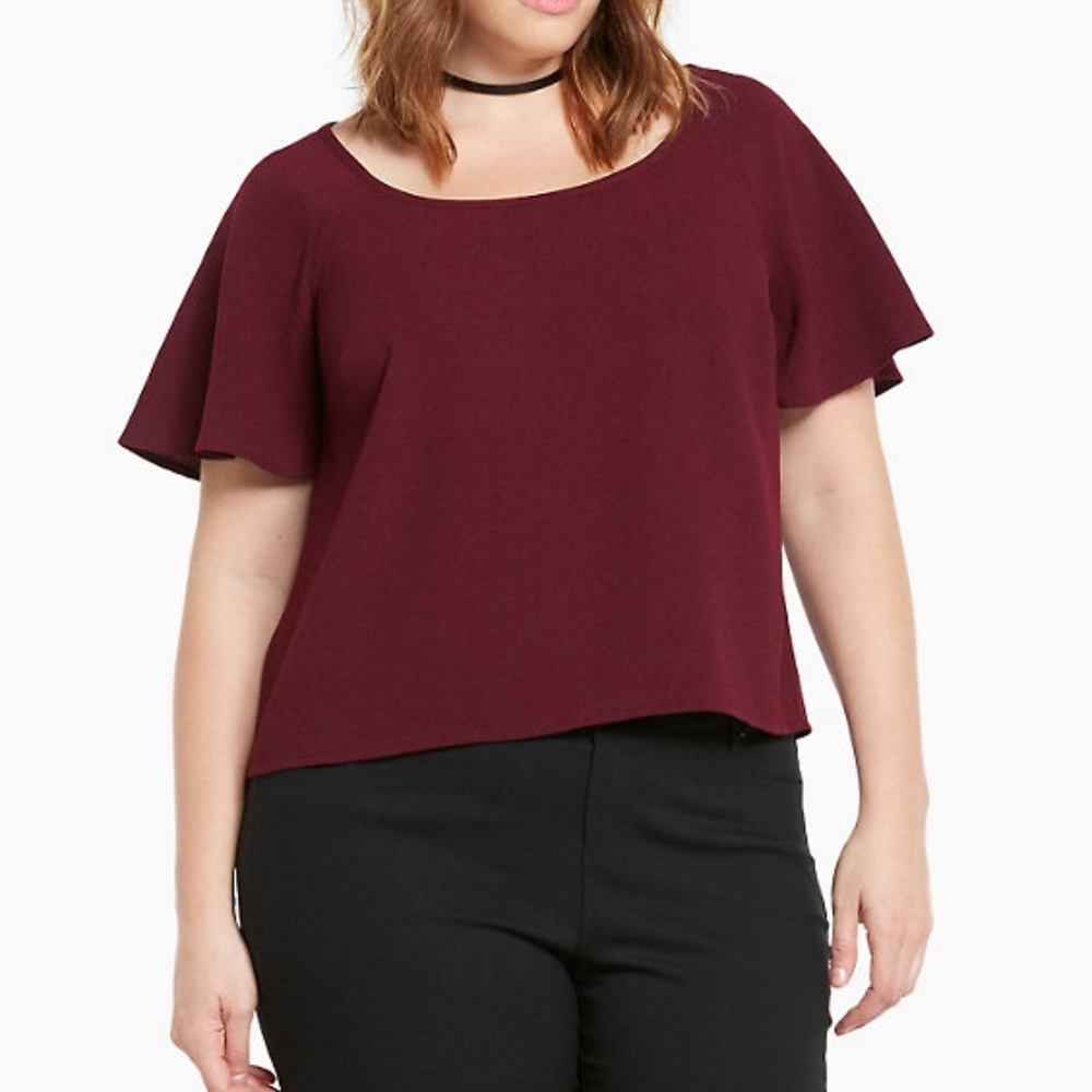 Crepe Flutter Sleeve Crop Top ** Size 2